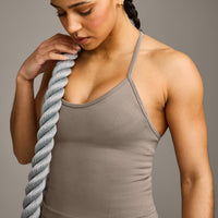 EnhanceLift™ Seamless Strappy Racer Vest with Built in Bra Shelf with Grey Logo | Warm Minky