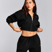 Foundations All Season Cropped Zip Through Hoodie | Black