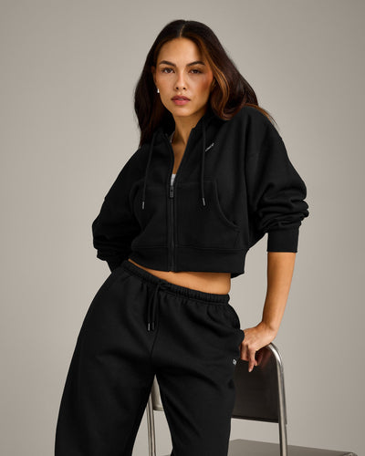 Foundations All Season Cropped Zip Through Hoodie | Black