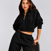 Foundations All Season Cropped Zip Through Hoodie | Black