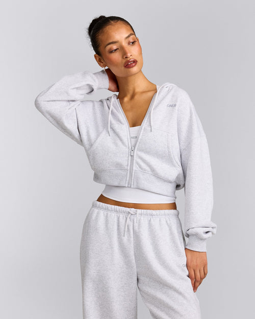 Foundations All Season Cropped Zip Up Hoodie | Grey Marl