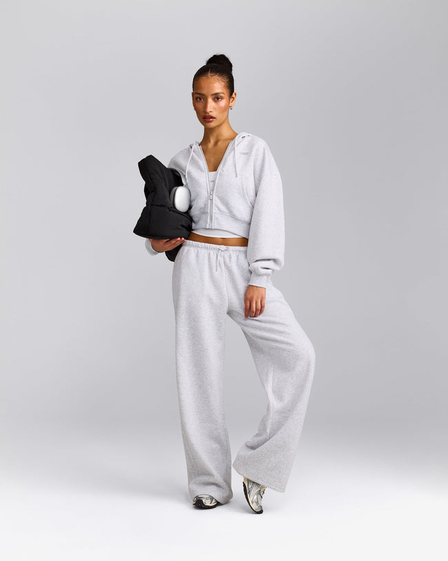 Foundations All Season Cropped Zip Through Hoodie | Grey Marl