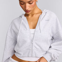 Foundations All Season Cropped Zip Through Hoodie | Grey Marl
