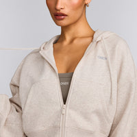 Foundations All Season Cropped Zip Through Hoodie | Oat Marl