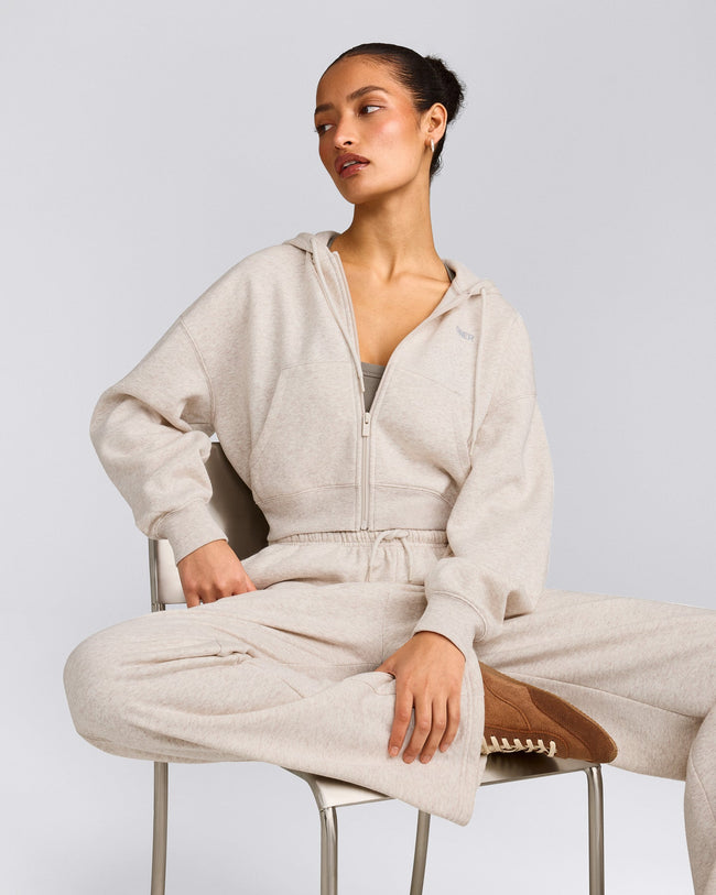 Foundations All Season Cropped Zip Through Hoodie | Oat Marl
