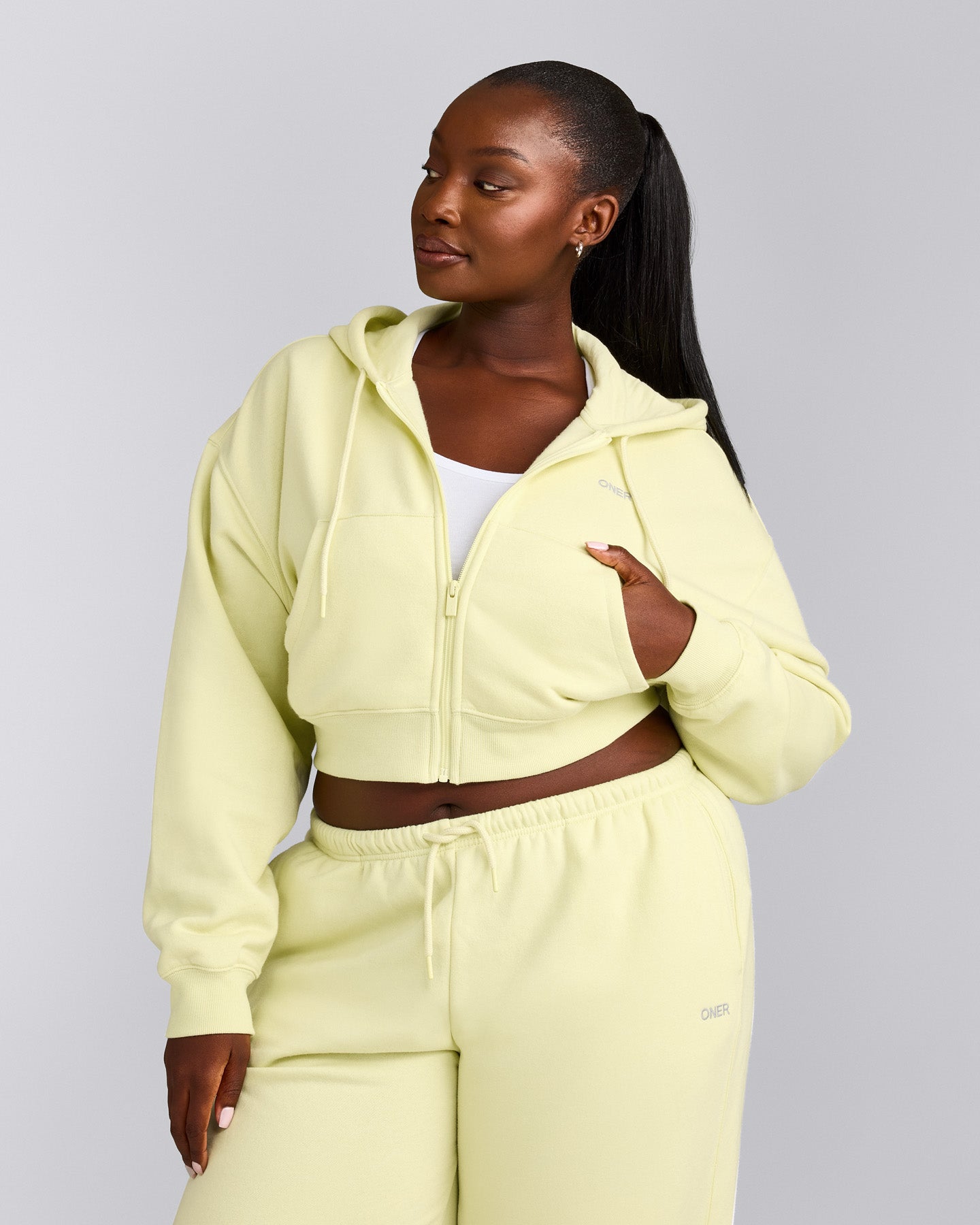 Foundations All Season Cropped Zip Through Hoodie | Pastel Yellow
