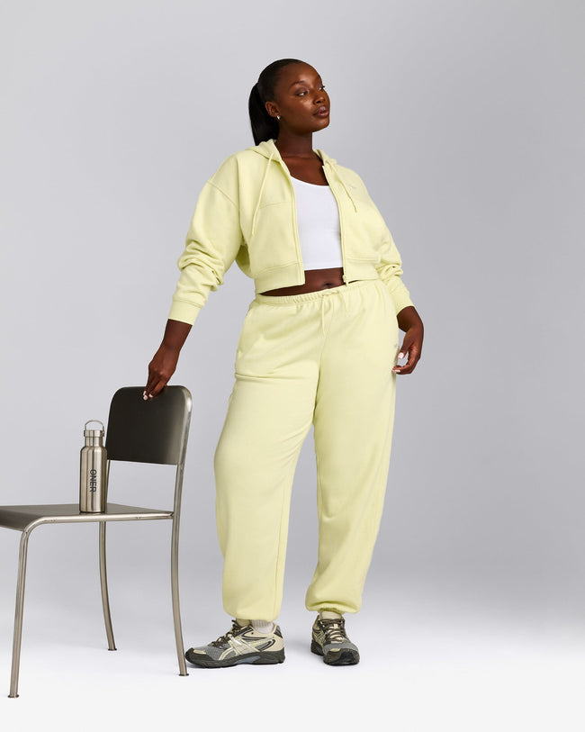 Foundations All Season Cropped Zip Through Hoodie | Pastel Yellow