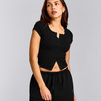 Mellow™ Rib Mid Short Sleeve Cardigan | Black
