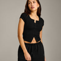 Mellow™ Rib Mid Short Sleeve Cardigan | Black