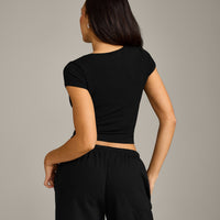Mellow™ Rib Mid Short Sleeve Cardigan | Black