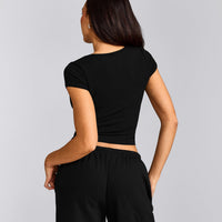 Mellow™ Rib Mid Short Sleeve Cardigan | Black