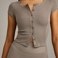 Mellow™ Rib Mid Short Sleeve Cardigan | Warm Minky