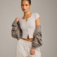 Mellow™ Rib Mid Short Sleeve Cardigan | Oat Marl