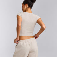 Mellow™ Rib Mid Short Sleeve Cardigan | Oat Marl