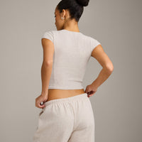 Mellow™ Rib Mid Short Sleeve Cardigan | Oat Marl