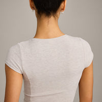 Mellow™ Rib Mid Short Sleeve Cardigan | Oat Marl