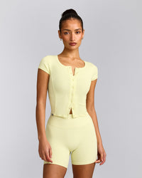Mellow™ Rib Mid Short Sleeve Cardigan | Pastel Yellow