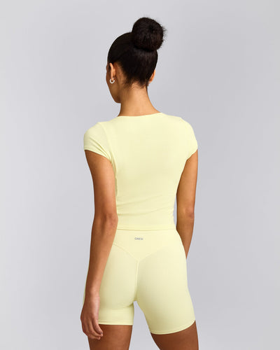 Mellow™ Rib Mid Short Sleeve Cardigan | Pastel Yellow