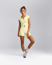 Mellow™ Rib Mid Short Sleeve Cardigan | Pastel Yellow