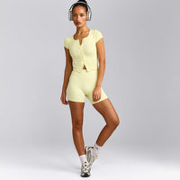 Mellow™ Rib Mid Short Sleeve Cardigan | Pastel Yellow