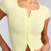 Mellow™ Rib Mid Short Sleeve Cardigan | Pastel Yellow