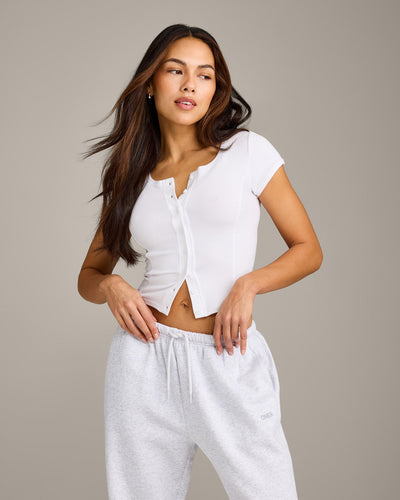 Mellow™ Rib Mid Short Sleeve Cardigan | White
