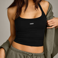 Mellow™ Rib Racer Back Mid Vest with Built in Bra Shelf | Black