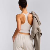 Mellow™ Rib Racer Back Mid Vest with Built in Bra Shelf | Oat Marl