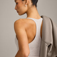 Mellow™ Rib Racer Back Mid Vest with Built in Bra Shelf | Oat Marl