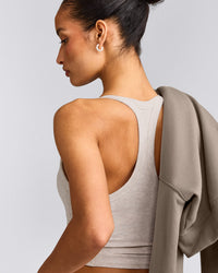 Mellow™ Rib Racer Back Mid Vest with Built in Bra Shelf | Oat Marl