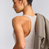 Mellow™ Rib Racer Back Mid Vest with Built in Bra Shelf | Oat Marl