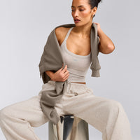 Mellow™ Rib Racer Back Mid Vest with Built in Bra Shelf | Oat Marl
