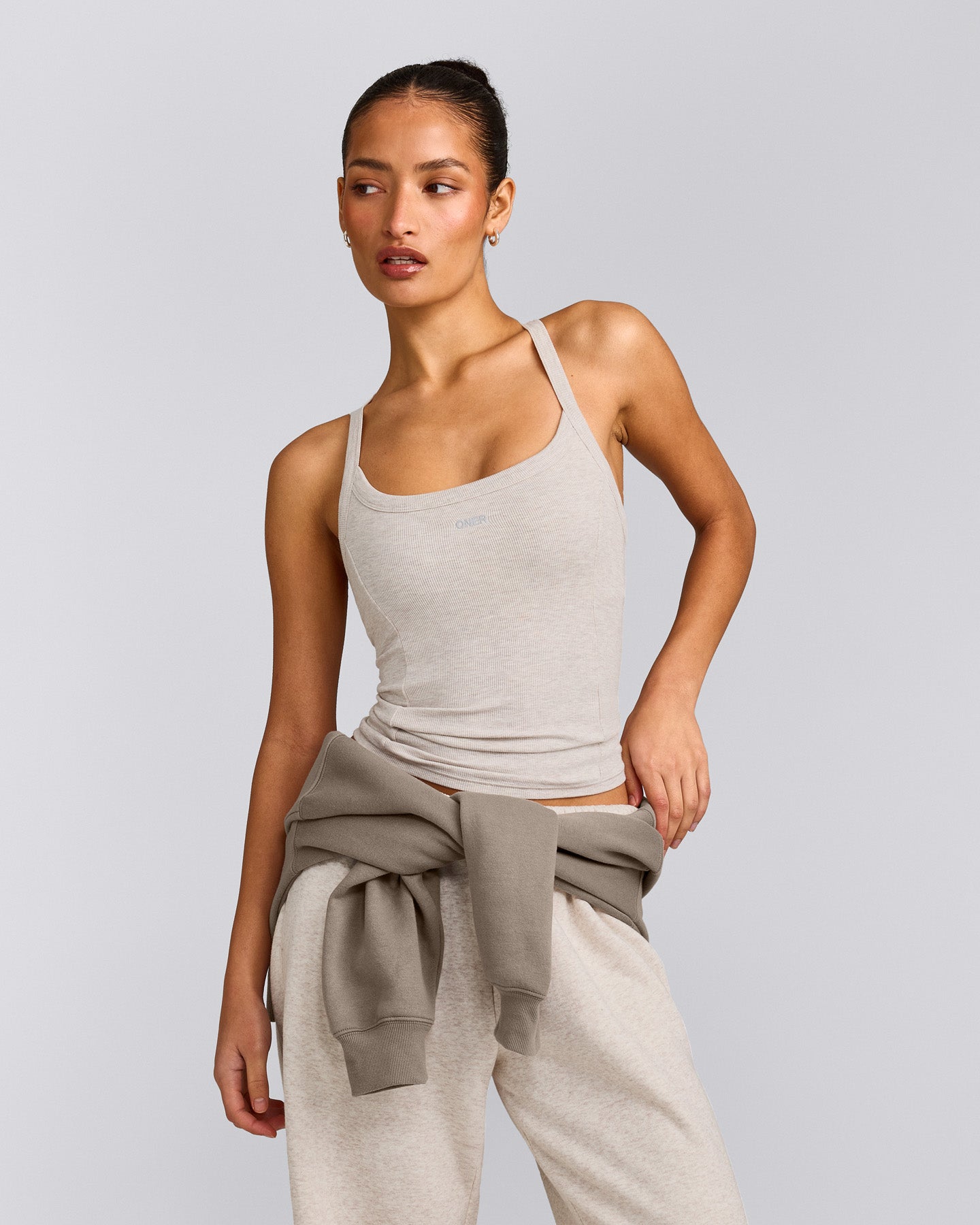 Mellow™ Rib Racer Back Vest with Built in Bra Shelf | Oat Marl