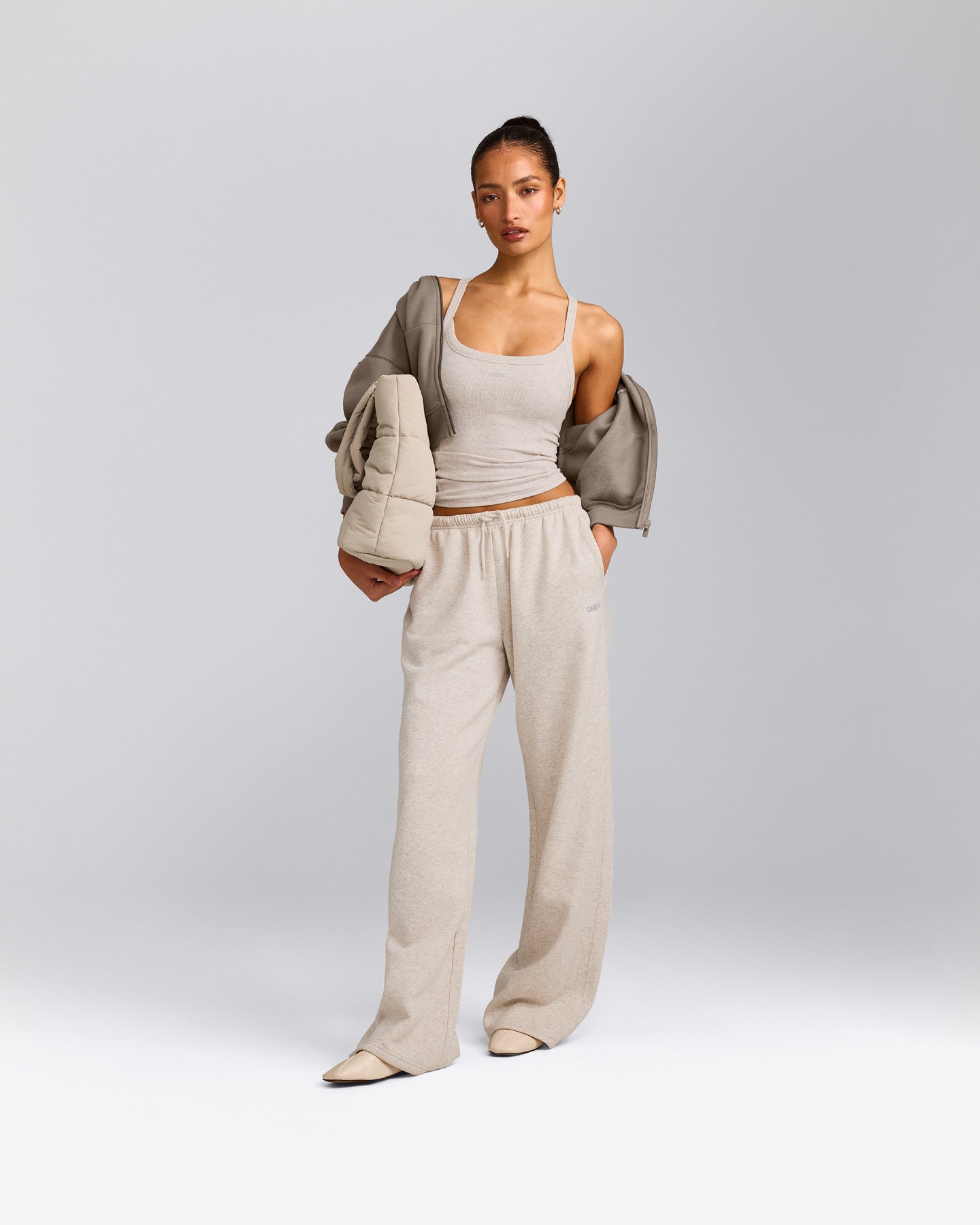 Mellow™ Rib Racer Back Vest with Built in Bra Shelf | Oat Marl