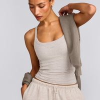 Mellow™ Rib Racer Back Vest with Built in Bra Shelf | Oat Marl