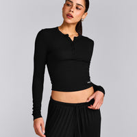 Oner At Home Night Button Down Long Sleeve Top | Black