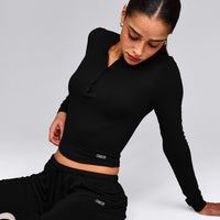 Oner At Home Night Button Down Long Sleeve Top | Black