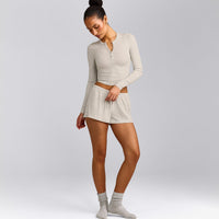 Oner At Home Night Button Down Long Sleeve Top | Oat Marl
