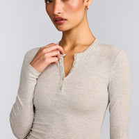 Oner At Home Night Button Down Long Sleeve Top | Oat Marl