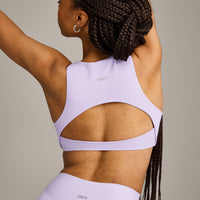 SoftMotion™ High Neck Sports Bra with Grey Logo | Lavender Purple