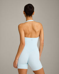 SoftMotion™ Halter Neck All In One Short with Grey Logo | Cloud Blue