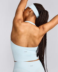 SoftMotion™ Halter Neck Mid Vest with Built in Bra Shelf with Grey Logo | Cloud Blue