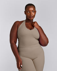 SoftMotion™ Halter Neck Mid Vest with Built in Bra Shelf with Grey Logo | Minky
