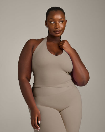 SoftMotion™ Halter Neck Mid Vest with Built in Bra Shelf with Grey Logo | Minky