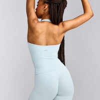 SoftMotion™ Halter Neck Vest with Built in Bra Shelf with Grey Logo | Cloud Blue