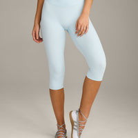 SoftMotion™ High Waisted Capri Leggings with Grey Logo | Cloud Blue