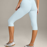 SoftMotion™ High Waisted Capri Leggings with Grey Logo | Cloud Blue