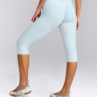 SoftMotion™ High Waisted Capri Leggings with Grey Logo | Cloud Blue