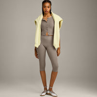 SoftMotion™ High Waisted Capri Leggings with Grey Logo | Minky