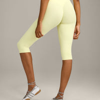 SoftMotion™ High Waisted Capri Leggings with Grey Logo | Pastel Yellow